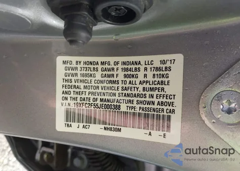 2018 Honda Civic Lx из США, поврежденный, VIN 19XFC2F55JE000388